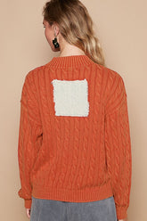 POL Cable-Knit Peace Patch Dropped Shoulder Sweater OutfitFlow